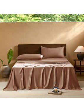 Luxurious 400 Thread Count Twin Sheet Set, Organic Bamboo Cooling Bedding, Deep